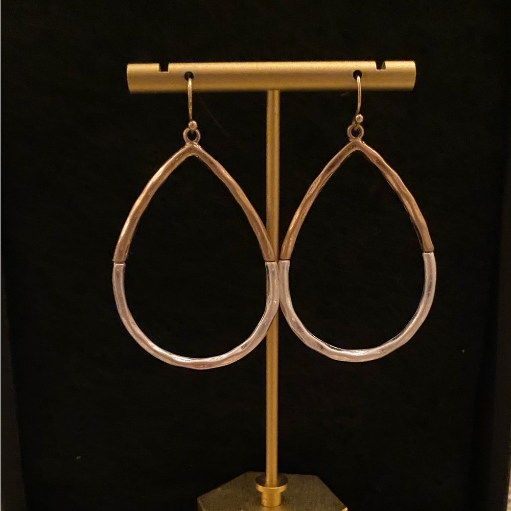2 tone brushed silver and gold teardrop earrings